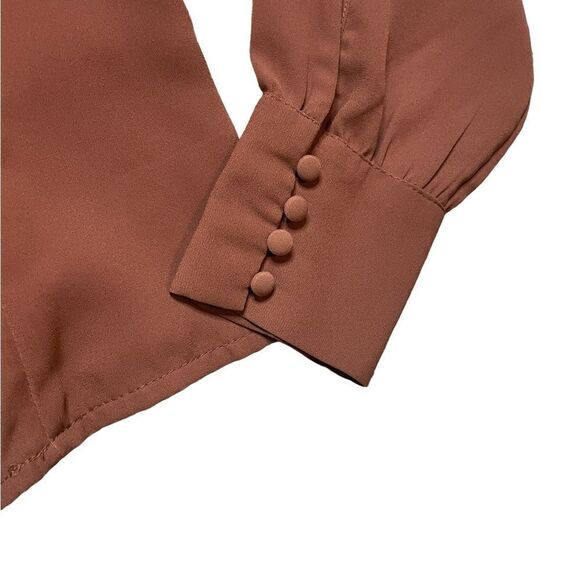 ABERCROMBIE & FITCH Long Sleeve Button Through V-Neck Top Brown Size Small - Picture 5 of 6